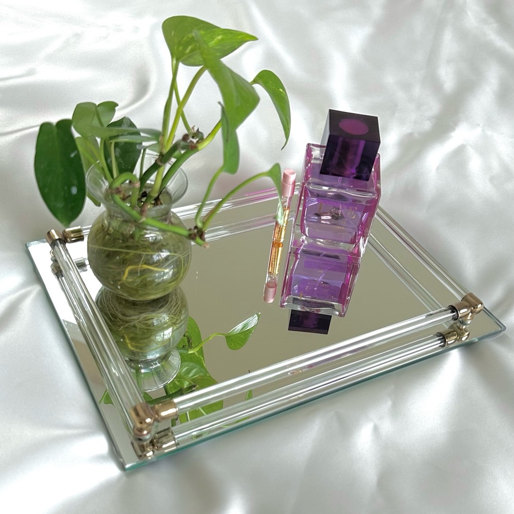 Vintage 1950s Glamorous Glass Mirrored Vanity Boudoir Tray Antique MCM